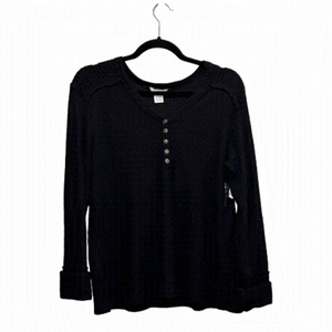 CASLON Holiday Waffle Knit Black Henley Shirt Size S